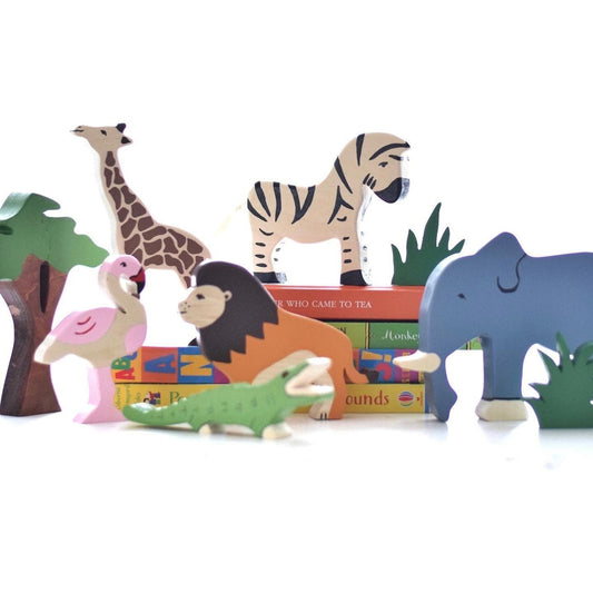 Handmade Wooden Safari Animals Set