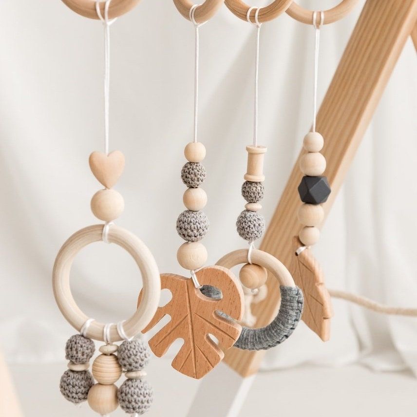 Wooden Baby Play Gym with Hanging Toys