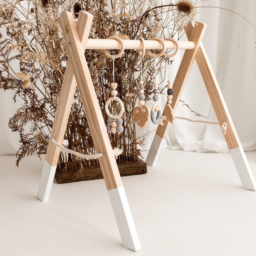 Wooden Baby Play Gym with Hanging Toys