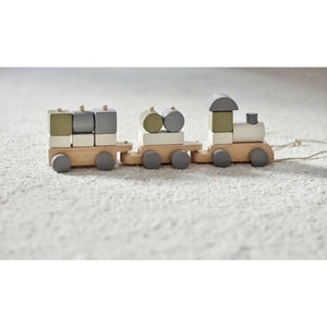 Green Wooden Pull Along First Train with Wooden Blocks Cargo