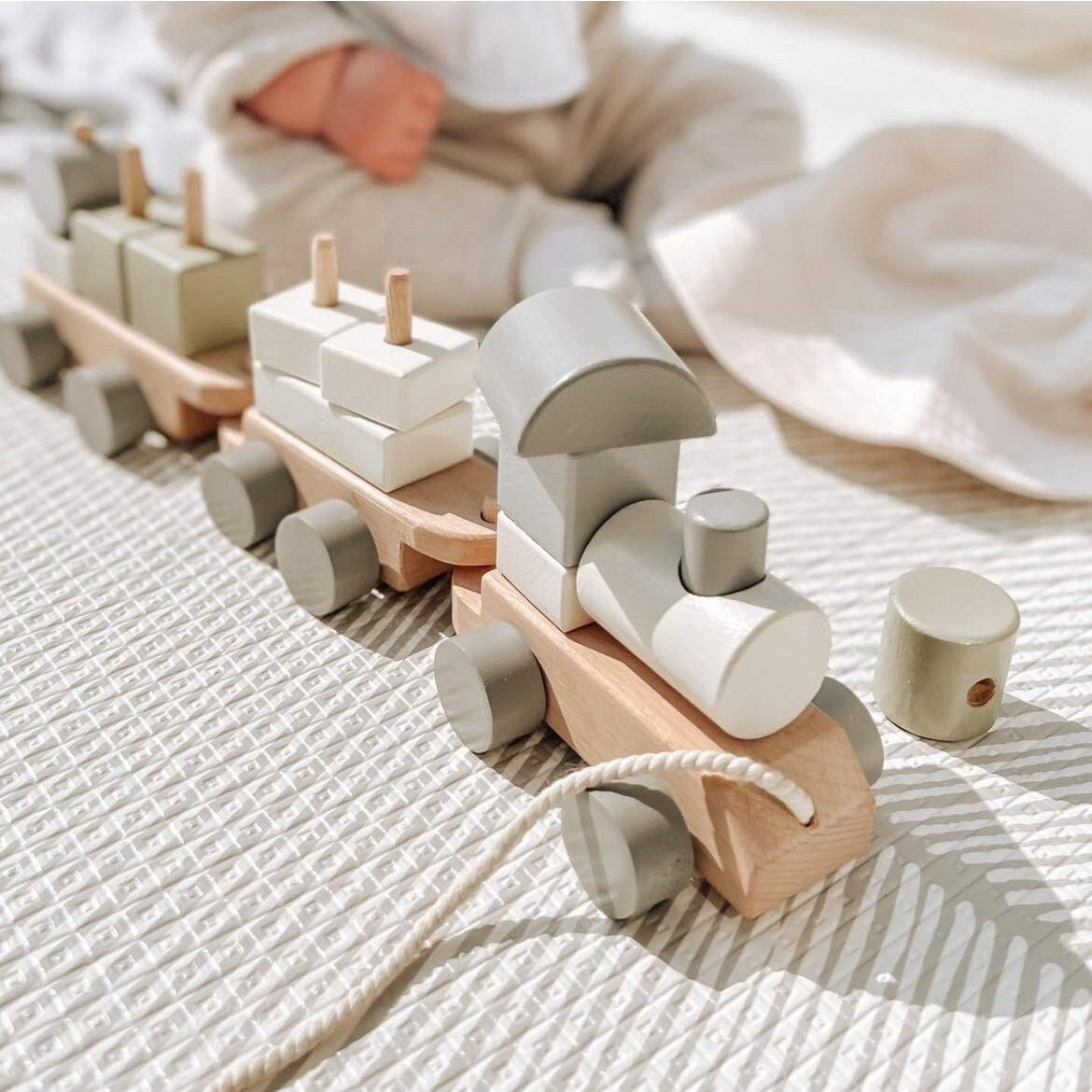 Green Wooden Pull Along First Train with Wooden Blocks Cargo