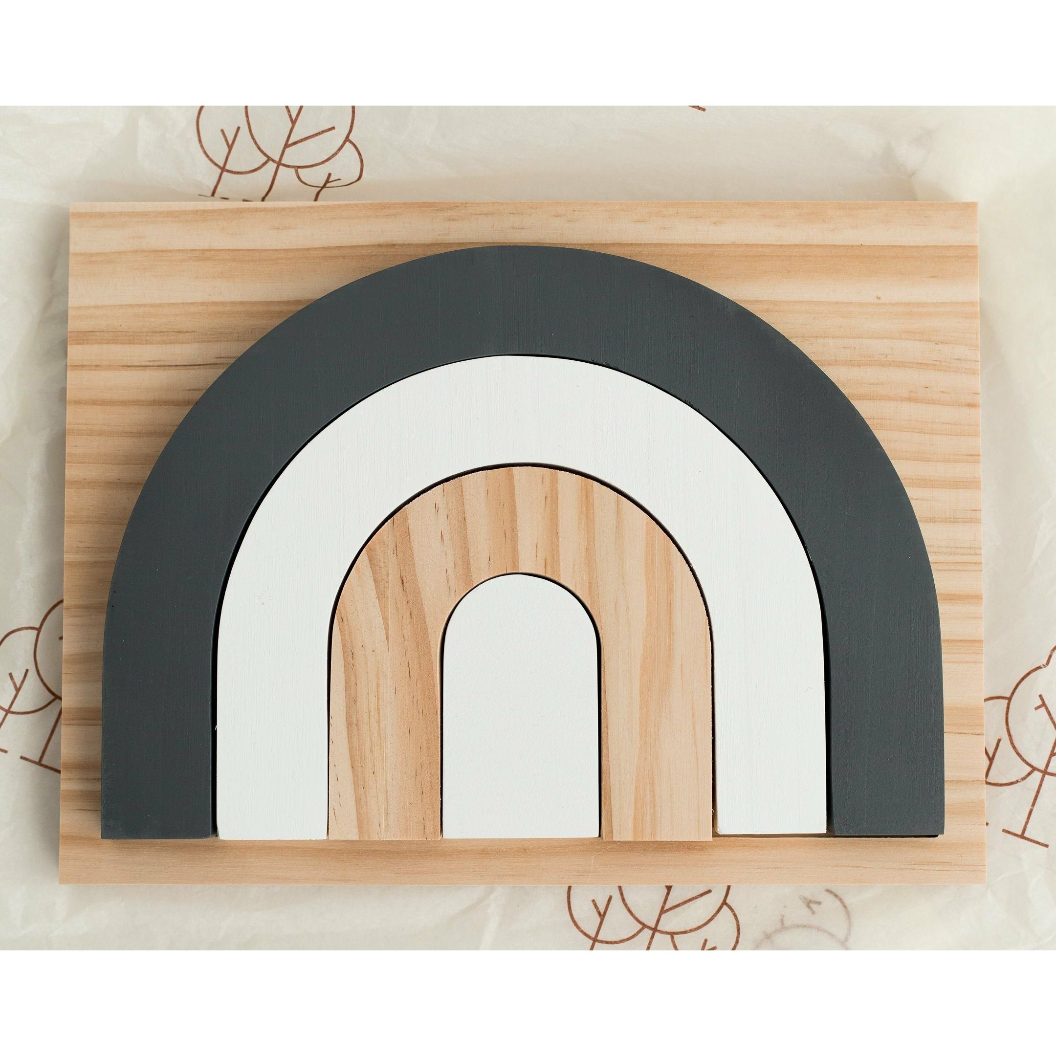 Grey Wooden Rainbow Puzzle Board, Nursery Decor
