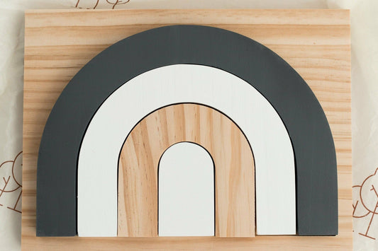 Grey Wooden Rainbow Puzzle Board, Nursery Decor