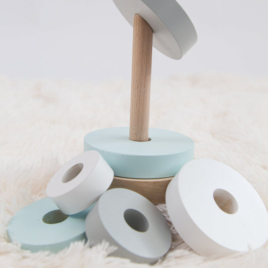 Perfectly Imperfect Blue Wooden Stacking Pyramid