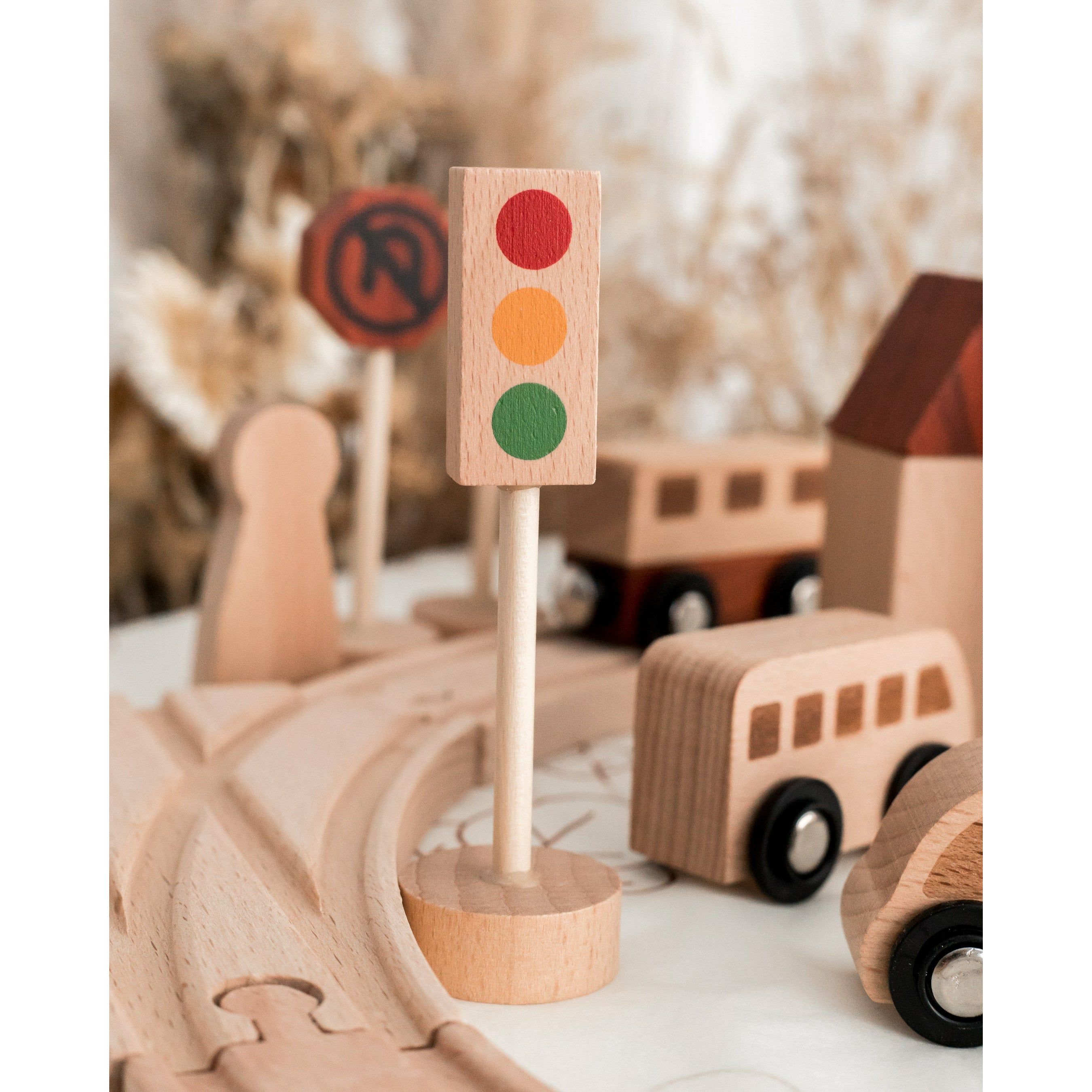 Wooden Natural Play Train Track & Block Set
