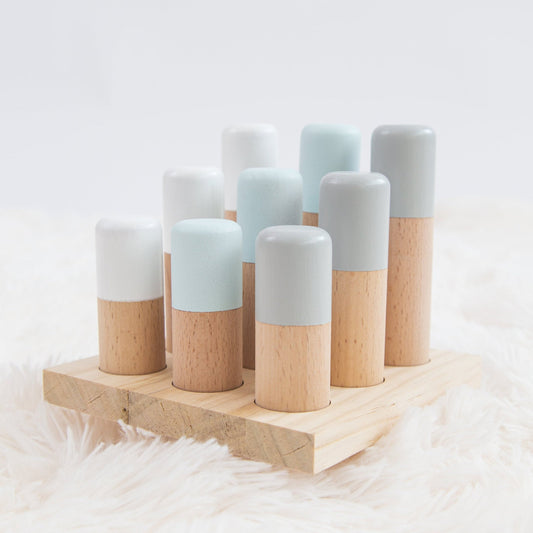 Blue Wooden Stacking Pyramid & Peg Board Sorter