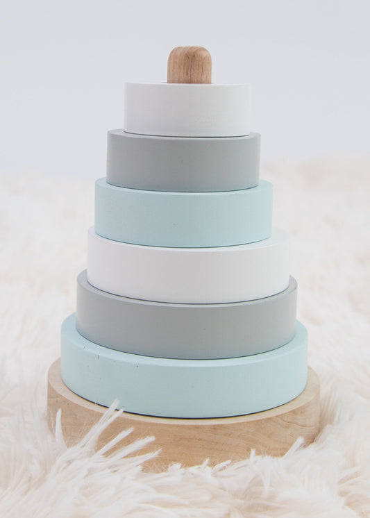 Blue Wooden Stacking Pyramid & Peg Board Sorter