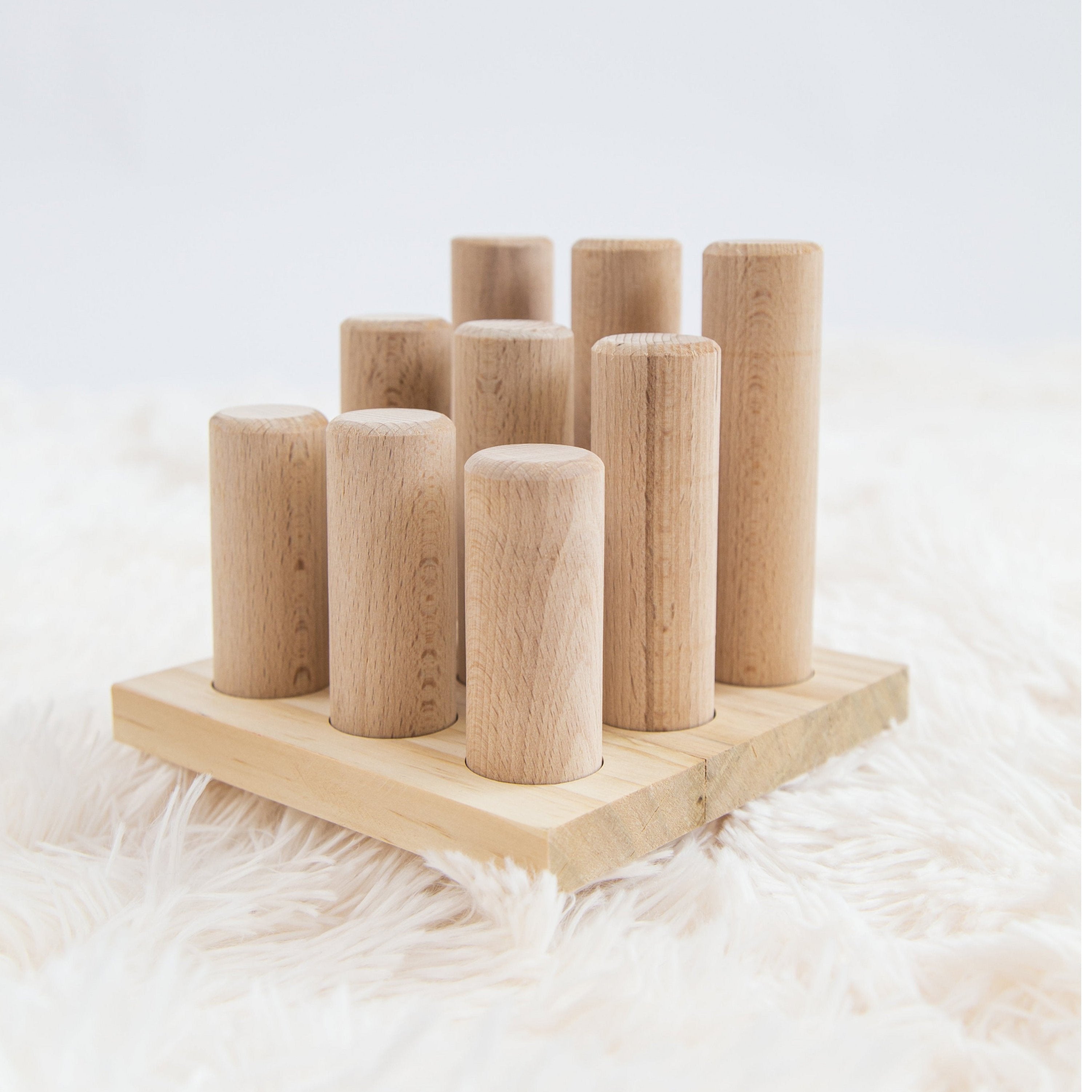 Pyramid Thread Pegs Natural Wooden Stacking Pyramid & Peg Board Sorter – Toys From The Woods